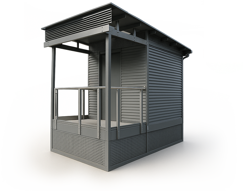 3D render of a single-cubicle LooCube™ building.