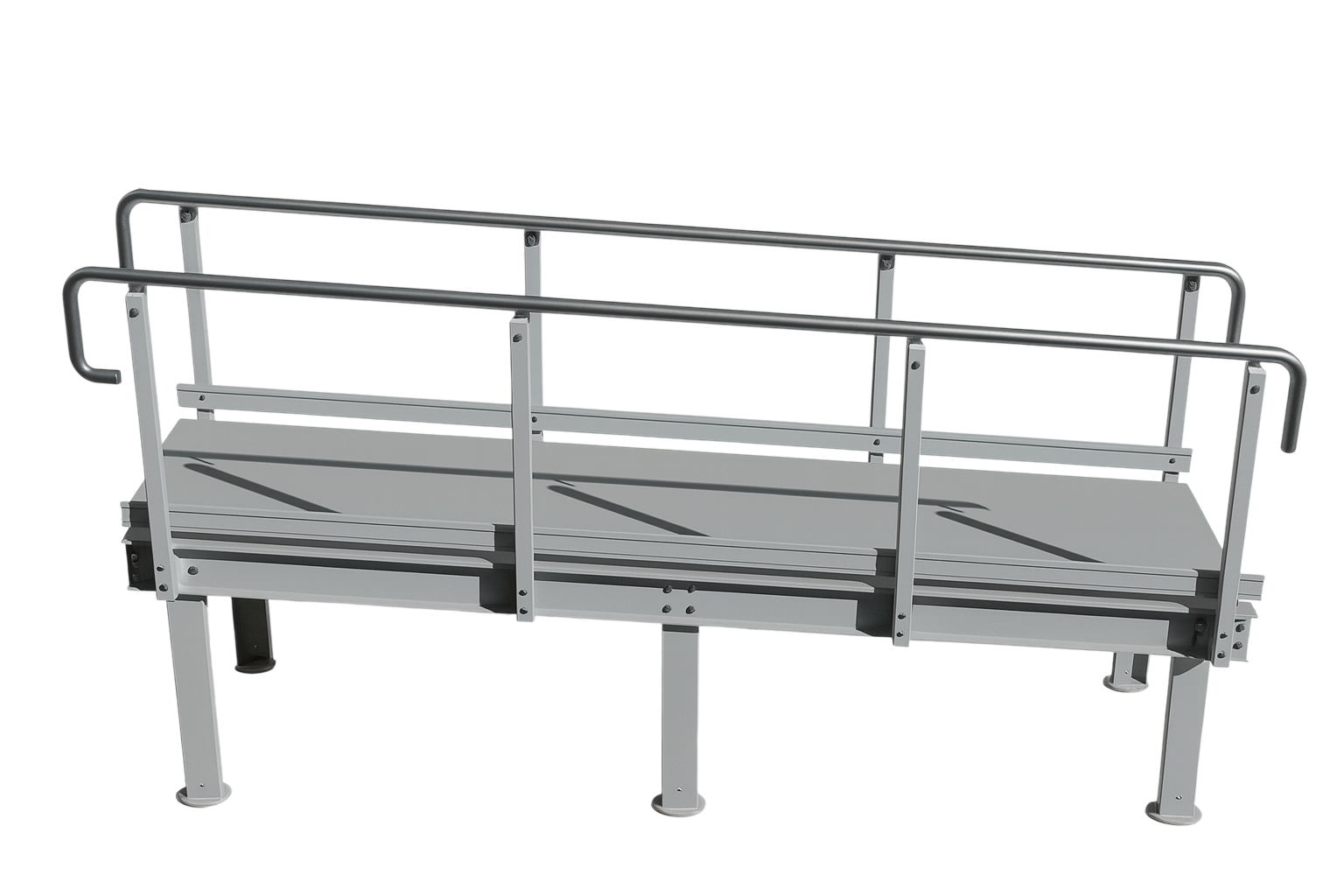 3D render of a standalone accessibility ramp with step-free surface and edge kerbs.
